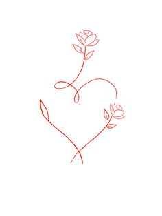 the outline of a heart with two roses on it and one flower in the middle