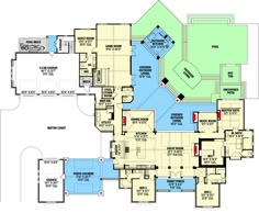 the floor plan for this luxury home, which includes an indoor pool and hot tub