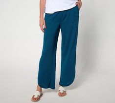 Why suit up in shorts for beach bistros or holiday barbecues when you can easily elevate the glam with these gauzy ankle pants?! And just like that, summer-outing 'fits just got so much more effortless -- and chic! From Denim & Co.® Fashions. Relaxed Summer Bottoms With Pull-on Style, Chic Summer Pull-on Style Pants, Casual Beach Pants For Summer, Summer Straight Pants With Pull-on Style, Casual Summer Beach Pants, Linen Beachwear Bottoms For Loungewear, Relaxed Linen Bottoms For Beach Season, Relaxed Fit Linen Bottoms For Beach Season, Breezy Loungewear Bottoms For Beach Season