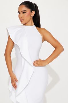 Available In White. Bandage Midi Dress High Neck Sleeveless Ruffle Drape Detail Back Zipper Stretch 92% Polyester 8% Spandex Imported | Raylin Bandage Midi Dress in White size XS by Fashion Nova Dress High Neck, Bandage Midi Dress, High Neck Sleeveless, White Midi Dress, Jeans Jumpsuit, Matching Dresses, White Fashion, Fashion Nova, Jumpsuit Romper