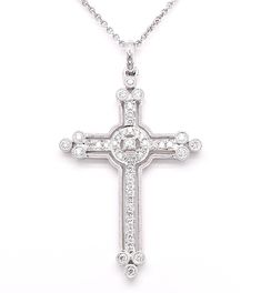 18KT White Gold 18" 0.33CTW Diamond Cross.Dimensions: 38x22mm10KT White Gold Rolo chain. Luxury Diamond White Elegant Cross Necklace, Luxury Diamond White Crucifix Jewelry, Luxury White Gold Cross Necklace Gift, Luxury White Elegant Cross Necklace, Luxury Diamond White Brilliant Cut Cross Necklace, Luxury White Diamond Accents Cross Necklace, Luxury White Diamond Cross Necklace, Luxury White Cross Necklace With Diamond Accents, Luxury Elegant Cross Necklace With Diamond Accents