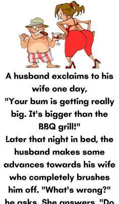 an image of two cartoon characters with the words husband and wife, one saying his wife is