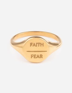 Faith and fear cannot exist together. Faith is an absolute belief that God is constantly working behind the scenes in every area of our lives, even when there is no tangible evidence to support that fact. Let this ring remind you and others to constantly choose faith over fear in your everyday life.    “Now faith is confidence in what we hope for and assurance about what we do not see." -Hebrews 11:1   What's Included Faith Over Fear Ring Description card Natural cotton pouch Choose Faith Over Fear, Dreamy Jewelry, Christian Accessories, Faith > Fear, Hebrews 11, Preppy Jewelry