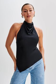 Seraphine Satin Halter Top - Black Maxi Dress Sale, Engagement Party Wedding, Swimwear Sale, Denim Coat, Festival Outfits, Halter Top, Capsule Wardrobe, Latest Fashion Trends, Dresses For Sale