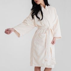 This Kimono Plush Spa Robe blends the cozy fabrics of a spa robe with the relaxed fit of a kimono design, making it both comfortable and fashionable. Crafted with a micro plush interior and a brushed satin exterior, this robe is buttery soft and warm, but also breathable with the knee-length style & wide sleeves. This robe is a great option for petite customers to curvy, plus-size individuals with our full unisex size range. Personalize with monogramming for only $15 for traditional monograms, n Spa Wrap Towel, Spa Robes, Monogram Robes, Terry Cloth Robe, Plush Robe, Plus Size Robes, Personalized Robe, Men's Robes, Kimono Design