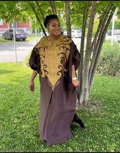 Boubou brocade gown Long Brown Dress For Eid, Long Brown Dresses For Eid, Brown Long Dress For Eid, Traditional Brown Long Sleeve Maxi Dress, Elegant Brown Thobe For Eid, Traditional Long Brown Dress, Brown Long Thobe For Eid, Bohemian Style Long Brown Thobe, Bohemian Style Brown Long Thobe