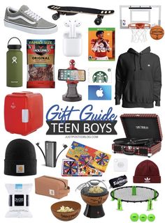 the ultimate gift guide for teen boys includes gifts, books, and other personal items