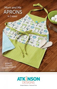 Mom & Me Aprons Pattern ATK176 Child Apron Pattern, Apron Tutorial, Toddler Apron, Apron Sewing Pattern, Mom And Me, Cute Aprons, Sewing Aprons, Baking Cookies, Design Mom