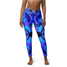 PLEASE NOTE: We're super into sustainability and waste reduction, so our athletic wear is cut and printed as soon as you place your order. This means ALL SALES ARE FINAL. Please use the sizing information located in the product images to determine your correct size, and don't hesitate to contact us with sizing questions.  Mid waist leggings with abstract lines print in black, purple and blue - Ankle length leggings Details  * 82% polyester/18% spandex * Material has a four-way stretch, which mea Blue Fitted Elastane Leggings, Fitted Blue Elastane Leggings, Fitted Multicolor Long Yoga Pants, Multicolor Fitted Full-length Yoga Pants, Multicolor High Waist Leggings For Yoga, High Waist Multicolor Leggings For Yoga, High Waist Multicolor Fitted Leggings, Fitted Multicolor Elastane Leggings, Fitted Purple Elastane Leggings