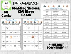 the printable wedding shower gift bingo game