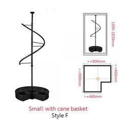 an image of a spiral design stand with cane basket style f in the center and side view