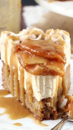 a piece of cake with caramel on top