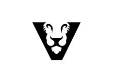 the letter v with a lion's head on it is shown in black and white