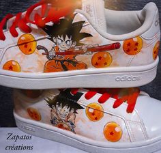 Handmade Sent by a small company based here: France Materials: angelus paint Dragon ball z stan smitch sneaker custom to offer, birthday, Christmas, shoes or just treat yourself. unisex men, women and children. - Shoes are included in the displayed price - Sneakers stan smith 1 new, authentic and sent in their original box - 100% handmade work - Quality paint, resistant customs, waterproof and washable to wear them on a daily basis - Shipments as soon as possible - A change? Note it during the v Paint Dragon, Nike Airforce 1, Baskets Nike, Sneakers Athletic, Children Shoes, Unisex Shoes, Painted Shoes, Shoes Trainers, Custom Shoes