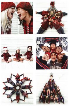 an advertisement for christmas cards with pictures of people in hats and sweaters on them