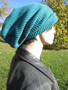 "Thick Blue Green TEAL Thick Long Back Slouchy Beanie Hat medium- Heavy weight COTTON KNIT VACATIONHOUSE Fine Quality Hats, Beanies, Leather Jewelry, Leather Hair Wraps & Accessories. Luxury Fibers & Italian Leathers www.Vacationhouse.etsy.com Actual measurements Length 17\" length Cuffed Width at rib 20\".. 26\" fully stretched Models head size is 23\" Contents: 100% Cotton Vacationhouse Hats Many styles and looks. There is truly something for everyone. We hope you enjoy wearing our sty Slouchy Beanie Hat, Winter Hats For Men, Hair Wraps, Quality Hats, Slouchy Beanie, Men Winter, Cotton Knit, Green Cotton, Leather Jewelry