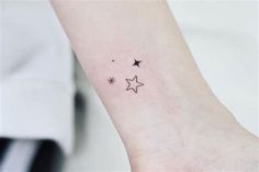 a small star tattoo on the wrist is shown in black and grey colors, with three smaller stars above it