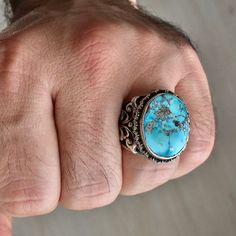 Mens Turquoise Rings, Unique Ring Designs, Turquoise Rings, Ring Unique, Natural Turquoise, Turquoise Jewelry, Unique Rings, Artisan Jewelry, Men Fashion