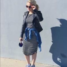 Wukogals Stripe Knit Dress With Wide Ties Size Medium Great Summer Dress. Machine Washable Casual Winter Dress For Day Out, Casual Winter Brunch Dress, Black Tiered Skirt, Bug Dress, Marigold Dress, Sleeveless Linen Dress, Purple Midi Dress, Striped Knit Dress, Stripped Dress