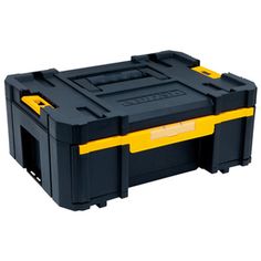 a black and yellow tool box on a white background