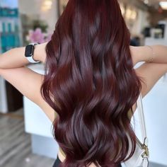 Cherry red, wine red... A red to die for... Super Dark Red Hair, Bordeaux Hair Color, Darker Red Hair, Red Hair With Brown, Cherry Wine Hair, Cherry Wine Hair Color, Cherry Cola Red Hair, Dark Cherry Red Hair