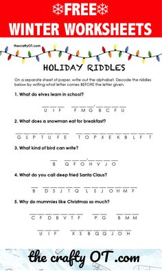 a christmas worksheet for kids to learn how to spell the word holiday riddles