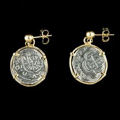 Frame - Solid 14K Gold Small Wrap Dimensions - 5/8" diameter (each earring is slightly smaller than a dime) Weight - 5.7 grams Now You Can Own a Piece of History! Atocha Silver is More Pure than Sterling Silver! The silver coin was hand cast using a formulated blend of silver ingots recovered from the Sunken Treasure of the Nuestra Senora de Atocha and fine Sterling Silver. The Nuestra Senora de Atocha (Our Lady of Atocha) Spanish Galleon shipwrecked on September 5, 1622, when it struck a reef d Ancient Coin Pendant, Gold Coin Jewelry, Spanish Galleon, Sunken Treasure, Silver Ingot, Coin Earrings, Ancient Coins, Coin Jewelry, Silver Coin