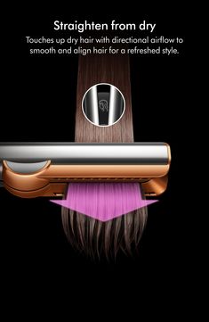 What it is: The Dyson Airstrait™ dries and straightens simultaneously from wet to dry.What it does: Engineered to create a natural straight finish for multiple hair types. No hot plates. No heat damage.¹ Your routine, simplified.Features and Benefits: - Winner of Time's 'Best Inventions' Award, 2023- Your routine, simplified. The Dyson Airstrait™ dries and straightens hair simultaneously. Take hair from wet to a finished look—with one machine.- Dyson's latest hair care technology uses high-press Straighten Hair, Hair Appliances, Towel Dry Hair, Heat Mat, Latest Hair, Hot Plates, Heat Damage, Air Pressure, No Heat