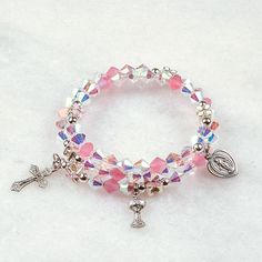 Precious Girl First Communion   Hand-crafted rosary bracelets   https://ourladysrosegarden.com/product/precious-girl-first-communion-rosary-bracelet #RosaryBracelets Personalized Pink Spiritual Bracelets, Personalized Pink Spiritual Bracelet, Spiritual Personalized Pink Bracelets, Spiritual Pink Personalized Bracelets, Spiritual Personalized Pink Bracelet, Pink Spiritual Bracelet For Mother's Day, Spiritual Adjustable Pink Stretch Bracelet, Spiritual Pink Adjustable Stretch Bracelet, Personalized Pink Spiritual Charm Bracelet