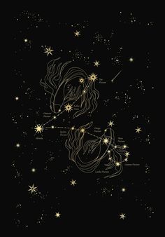 the zodiac sign with stars in the night sky, as well as an image of a woman's face