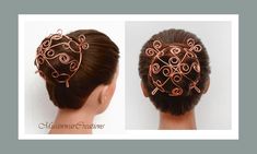 "Copper Spiral bun cage ,for long or thick hair . Make your hair looks unique beautiful style on any occasion and you can be confident that your hair will be kept in place all day long. Hammered and textured to wires and swirled gives the piece strength to maintain its shape. The bun cage has a deep dome curve which is 2.3\" in depth and and diameters is 3.5\". There are two pins with it. The solid copper used in it's natural form treated with a wax and hand polished. --------------------------- Hair Accessories Bun, Hair Forks, Copper Uses, Bun Holder, The Bun, Bun Hair, Natural Form, Copper Hair, Twisted Wire