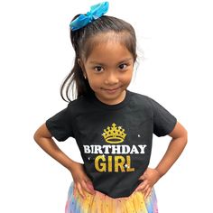 COLORFUL TEE, DESIGNED IN THE USA: Couver t-shirts are designed right here in the USA for a quality Happy Birthday Girl's T-Shirt that features vibrant, unique colors your little one will love - and is completely machine washable for quick cleanup when the party's over Cute Slogan T-shirt For Birthday, Black Tops With Text Print For Birthday, Black Top With Text Print For Birthday, Black T-shirt With Name Print For Birthday, Birthday Girl Crown, Happy Birthday Girl, Birthday Girl T Shirt, Happy Birthday Kids, Happy Birthday Girls