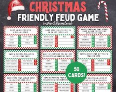 a printable christmas game with candy canes and santa hat on the back ground