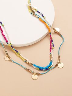 Color: Multicolor Gender: Women Material: Plastic Details: Beaded, Round Style: Fashionable Product Measurements in cm : Size Length one-size 55-65 Czech Glass Jewelry, Cord Jewelry, Necklace Sets, Neck Jewellery, Beaded Jewelry Patterns, Seed Bead Necklace, Necklace Online, Beaded Necklaces, Layered Necklace