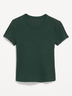 crew neck short sleeves snug fit hits at waist models are approx.  5'9" and wear sizes s (4), l (12), and xl (18)machine wash according to the care instruction label Green Snug, Crop T Shirt, Navy Green, Crop Tshirt, Navy And Green, Petite Size, Toddler Boys, Snug Fit, Ribbed Knit