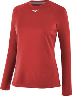 a women's red long sleeved shirt