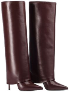 Elegant Brown Knee-high Boots For Evening, Elegant Red Leather Knee-high Boots, Elegant Burgundy Knee-high Boots, Elegant Burgundy Boots With Leather Lining, Elegant Red Knee-high Boots With Pointed Toe, Elegant Burgundy Boots For Work, Elegant Burgundy Boots For Workwear, Elegant Burgundy Workwear Boots, Leather Boots