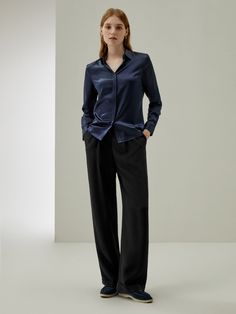 Timeless Pleated Wide-Leg Dense Silk Trousers Stand Collar Blouse, Silk Pajamas Women, Silk Shirts, Bow Tie Blouse, Camisole Set, Striped Midi Skirt, Silk Knit, Silk Trousers, Tie Blouse