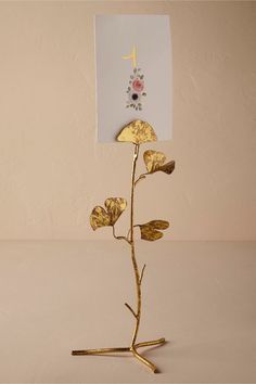 golden ticket Wedding Table Number Holders, Floral Table Numbers, Table Etiquette, Bhldn Wedding, Table Card Holder, Gingko Leaves, Gold Wedding Theme, Leaf Cards, Wedding Card Holder