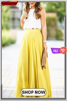 Chiffon High Waist Maxi Skirts Crop Top Elegante, Bridesmaid Maxi Skirt, Wedding Guest Skirt, Veil Updo, Wedding Guest Outfit Inspiration, Luxury Outfit, Outfit Yellow, Outfits Skirt, Spring Skirt