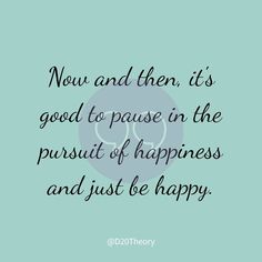 a quote that says now and then, it's good to pause in the pursuit of happiness and just be happy