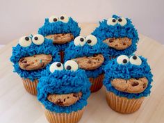 cupcakes with blue frosting and googly eyes