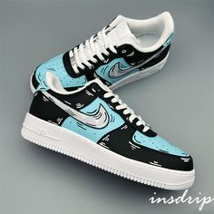 Add style and flair to your Shoebox with these one-of-a-kind, hand painted black and blue cartoon custom Air Force 1s. Stand out from the crowd and make a statement! - Hand-painted with Angelus Leather Paints- Worldwide shipment. - All customs are waterproof scratch resistant.- ALL PICTURES ARE SELFMADE*In no way affiliated with the brands used* Nike Custom Hand Painted Sneakers, Custom Hand Painted Nike Sneakers, Nike Custom Hand Painted Sneakers For Streetwear, Nike Hand-painted Custom Sneakers For Streetwear, Blue Casual Custom Sneakers, Nike Casual Custom Artwork Sneakers, Custom Blue Sneakers, Custom Blue Low-top Sneakers, Blue Low-top Custom Sneakers