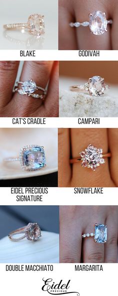 the different types of engagement rings and their price tags are shown in this image,