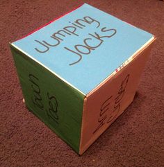 a cardboard box with the words jumping jacks written on it sitting on the floor