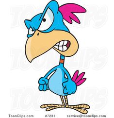 cartoon blue bird with pink feathers