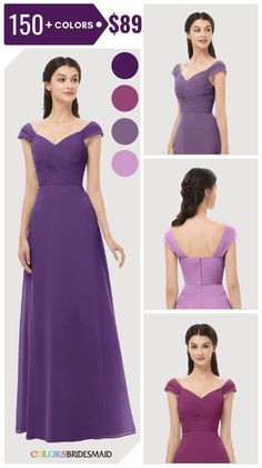 the bridesmaid's dress is purple and has different colors to choose from