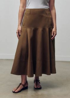 Linen-Blend A-Line Skirt Faded Tobacco Brown A-line Skirt For Summer, Chic Brown A-line Bottoms, Brown A-line Skirt For Workwear, Brown A-line Skirt For Work, Fitted A-line Brown Maxi Skirt, Brown Relaxed Maxi Skirt For Work, Brown Lined Maxi Skirt For Work, Brown Flared Skirt For Workwear, Brown Summer Skirt For Workwear