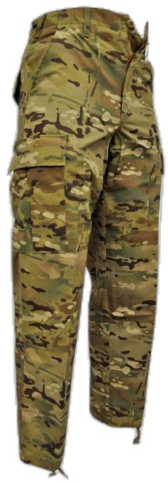 the back view of a multi - color camo cargo pant with knee pads