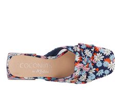 Fabric upper or Synthetic upper, Easy slip on entry,3.5\ chunky block heel / platform, Open round toe, Lightly padded footbed, Man made outsole, Crisscross upper straps with knotted detail | Women's Coconuts by Matisse Esme Dress Sandals in Navy Floral Size 6 Platform Block Heels, Chunky Block Heels, Dress Sandals, Navy Floral, Block Heels, Coconut, Slip On, Size 7, Size 10